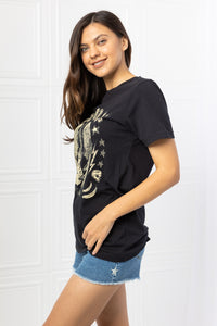 MineB Solid Black Short Sleeve Graphic Tee Shirt Top