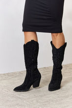 Load image into Gallery viewer, Forever Link Black Rhinestone Embellished Knee High Cowgirl Boots
