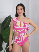 Carregar e reproduzir vídeo no visualizador da Galeria, Marina West Swim Pink Multicolor Asymmetric Cutout Ruffle One Piece
