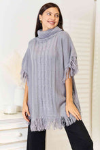 Carregar imagem no visualizador da galeria, Justin Taylor Gray Fringe Turtleneck Poncho
