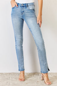 Kancan Y2K Mid Rise Side Slit Blue Denim Bootcut Jeans