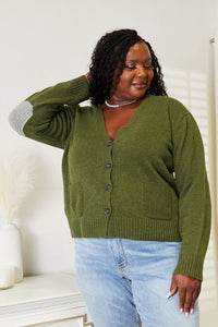 Heimish Green Classic Button Down Contrast Elbow Soft Knit Cardigan