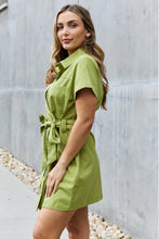 Ladda upp bild till gallerivisning, Jade By Jane Solid Green Button Down Tie Waist Pocketed Mini Dress
