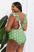 Load image into Gallery viewer, Marina West Swim Green Polka Dot Ruffle Plunge Swimsuit
