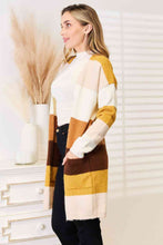 Cargar imagen en el visor de la galería, Woven Right Multicolor Color Block Striped Open Front Longline Cardigan
