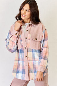 J.NNA Solid Plaid Colorblock Button Down Jacket