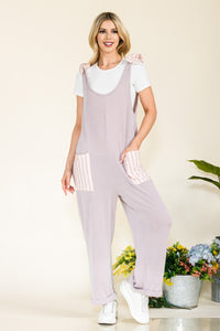 Celeste Striped Contrast Ribbed Knit Fashion Forward Jumpsuit