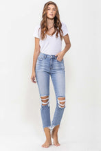 Load image into Gallery viewer, Lovervet by Flying Monkey Courtney High Rise Cropped Kick Flared Leg Blue Denim Jeans
