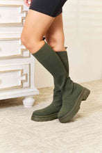 Load image into Gallery viewer, WILD DIVA Olive Green Knee High Platform Sock Boots
