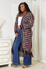 Load image into Gallery viewer, Double Take Multicolor Fringe Hem Open Front Longline Cardigan
