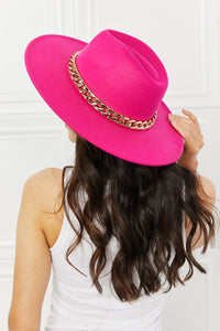 Fame Hot Pink Chain Embellished Wide Brimmed Hat