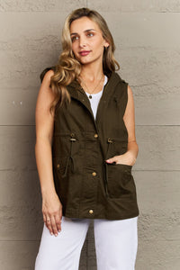 Zenana Army Green Snap Down Hooded Vest
