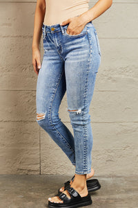 BAYEAS Seriously? Mid Rise Distressed Blue Denim Skinny Jeans