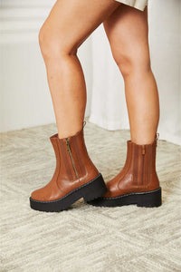 Forever Link Chestnut Brown Side Zip Vegan Patented Leather Platform Boots
