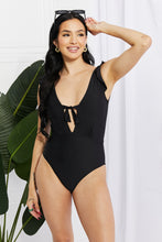 Carregar imagem no visualizador da galeria, Marina West Swim Solid Black Ruffle Plunge Tie One-Piece Swimwear
