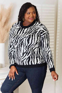 Heimish Zebra Solid Trim Contrast Soft Knit Top