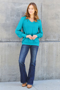 Basic Bae Solid Color Lantern Sleeve Top