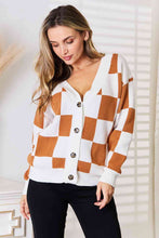 Load image into Gallery viewer, Double Take Checkered Button Down Dropped Shoulder Cardigan
