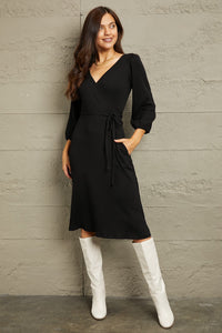Culture Code Solid Black Tie Wrap Style Dress