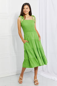 Culture Code Lime Green Smocked Tiered Midi Dress