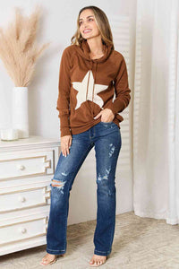 Heimish Chestnut Brown Star Pattern Hooded Top