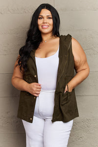 Zenana Army Green Snap Down Hooded Vest