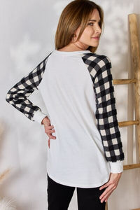 Hailey & Co Solid Plaid Contrast Long Raglan Sleeve Top