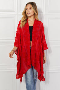 Justin Taylor Red Aztec Pom-Pom Open Front Kimono