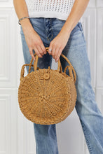 Load image into Gallery viewer, Justin Taylor Camel Brown Natural Handwoven Eco Straw Rounded Rattan Handbag
