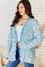 Load image into Gallery viewer, POL Blue Open Front Distressed Cable Knit Top
