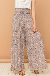 And The Why Art Deco Smocked Waist Wide Slit Leg Pants