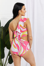 Load image into Gallery viewer, Marina West Swim Pink Multicolor Asymmetric Cutout Ruffle One Piece
