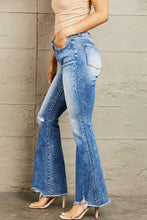 Load image into Gallery viewer, BAYEAS Izzie Mid Rise Distressed Chewed Raw Hem Blue Denim Bootcut Jeans
