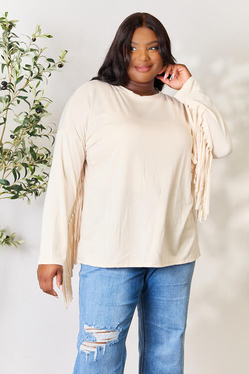 Celeste Ivory Long Sleeve Fringe Detailed Top