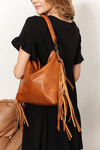 SHOMICO Vegan Leather Fringe Detailed Shoulder Bag