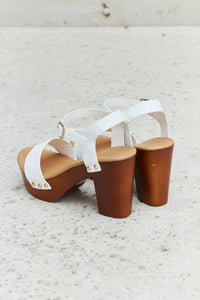 DDK White Strappy Wooden Platform High Heel Sandals
