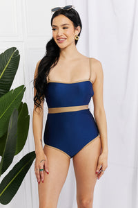 Marina West Swim Navy Blue Contrast Trim One Piece Swimsuit