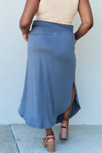 Load image into Gallery viewer, Ninexis Dusty Blue Smocked Waist Scoop Side Slit Curved Hem Maxi Skirt
