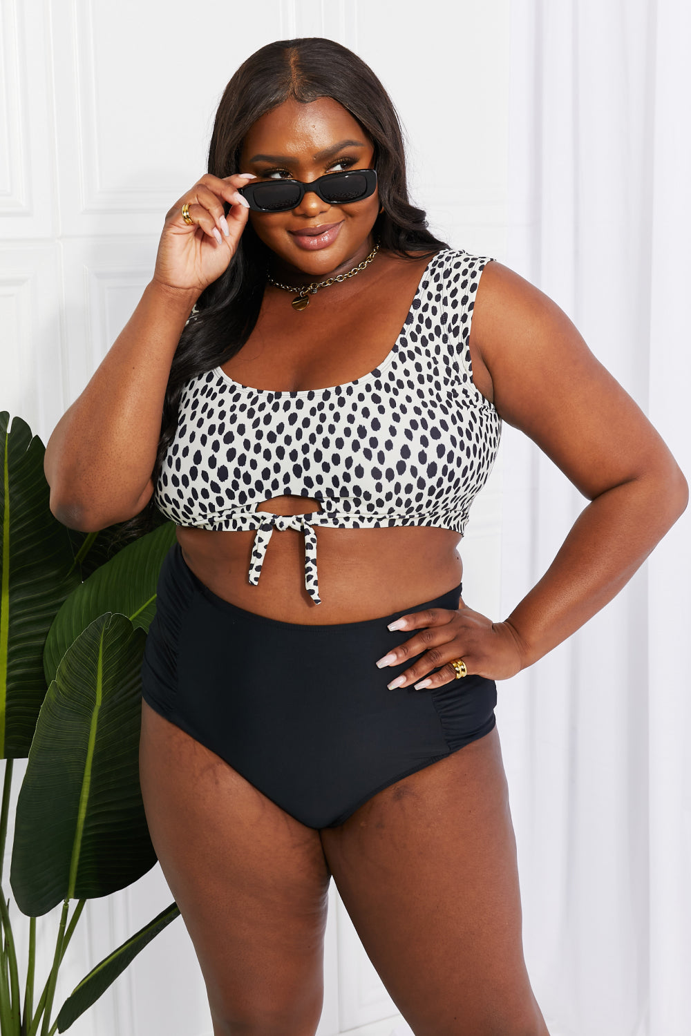 Marina West Swim Black Leopard Two Piece Bikini Set