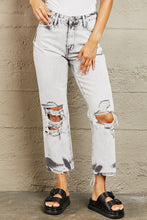 Load image into Gallery viewer, BAYEAS Unstoppable Acid Wash Destroyed Raw Hem Cropped Gray Denim Mom Jeans
