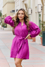 Load image into Gallery viewer, Jade By Jane Magenta Button Down Three Quarter Balloon Sleeve Mini Dress
